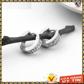 (HÀNG VIP ) BÔNG TAI NỮ INOX KHOEN TRÒN ĐÍNH 2 HÀNG XOÀN BT032