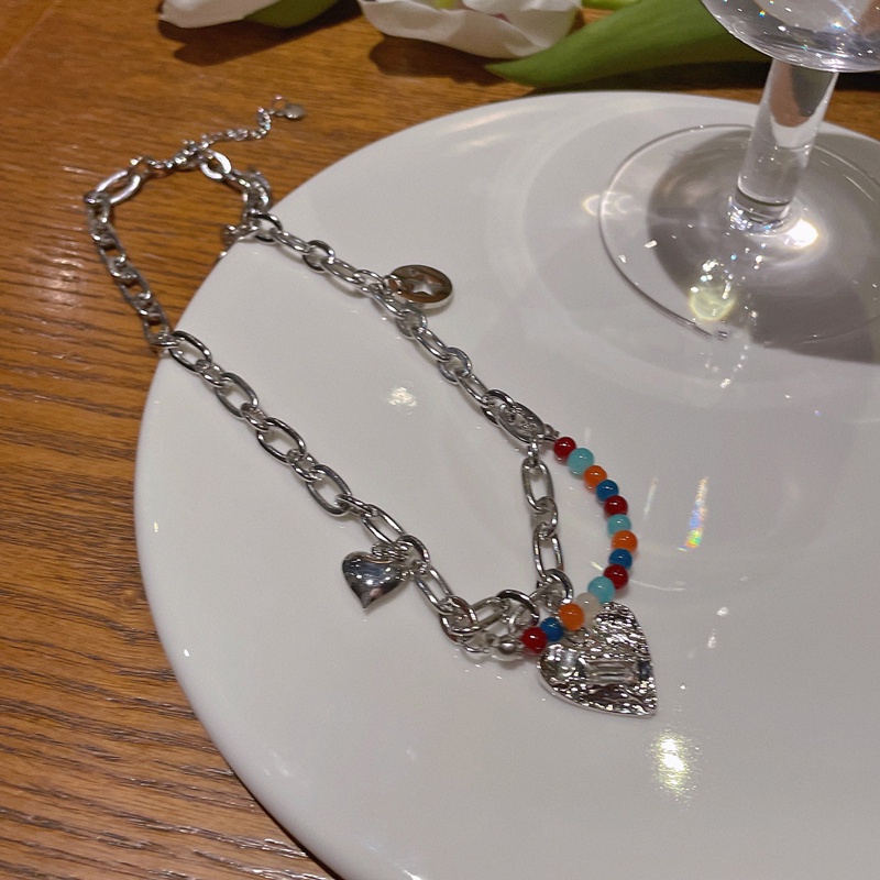 Vòng Cổ Choker Xương Quai Xanh Đính Hạt Hình Trái Tim Nhiều Màu Sắc Y2K Dành Cho Nữ