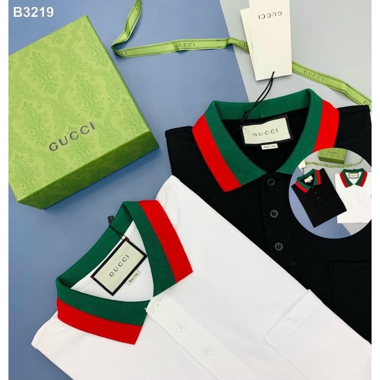 Áo polo nam GUCCI phối cổ đơn giản 2 màu trắng đen