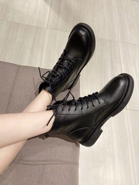 (Sẵn hàng) Bốt Cổ Lửng Buộc Dây , Giày Martin cao cổ, hai khoá kéo sau gót, chất da mềm, đế dẻo( Video +Ảnh Thật) | BigBuy360 - bigbuy360.vn