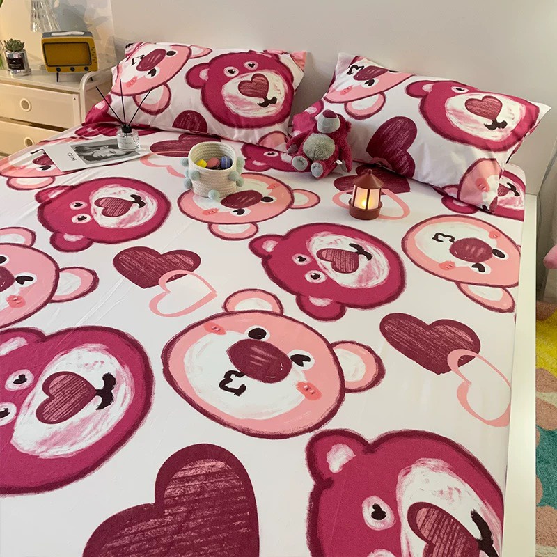 Set ga gối cotton poly đầu gấu nâu đỏ mới,vải mềm đẹp