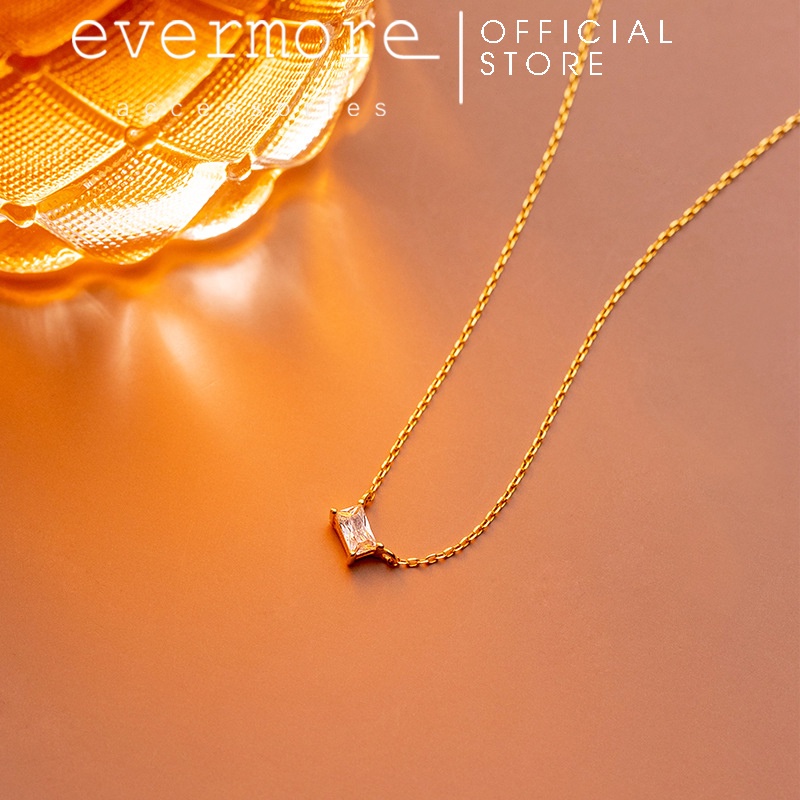 Dây chuyền bạc EVERMORE, vòng cổ bạc chữ nhật đính đá ngang Phaedra phong cách thanh lịch, minimalism - D046