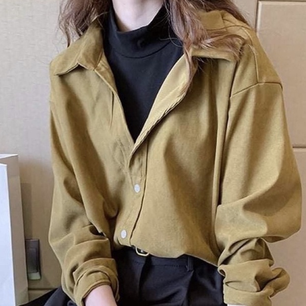 Áo sơ mi nữ nhung tăm kiểu cổ vest Hàn Quốc | BigBuy360 - bigbuy360.vn