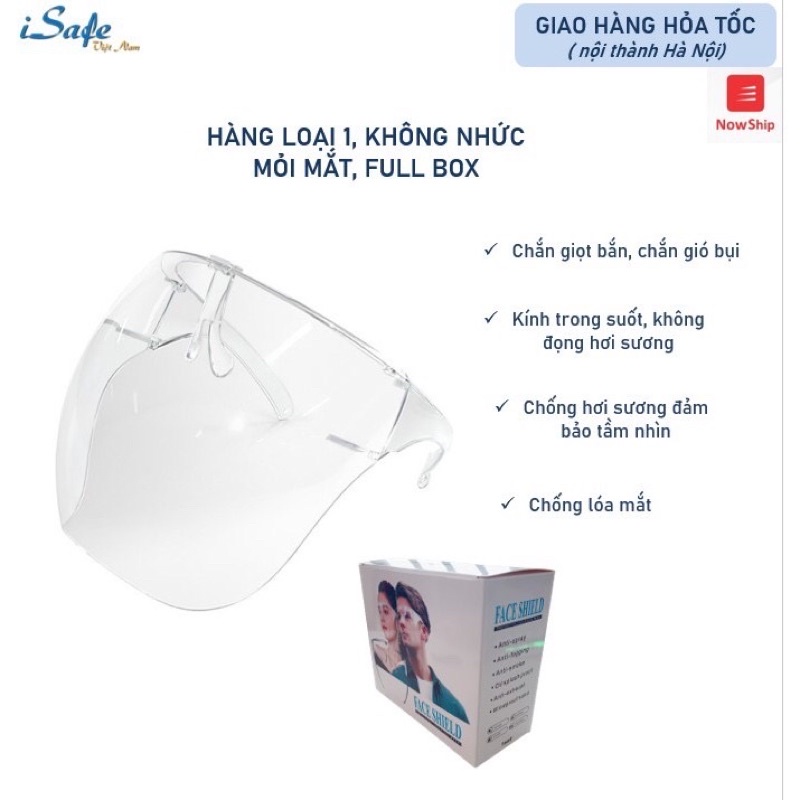 Kính chống giọt bắn trong suốt Face Shield, Mạng che mặt phòng dịch, kính chống bụi bảo vệ toàn mặt