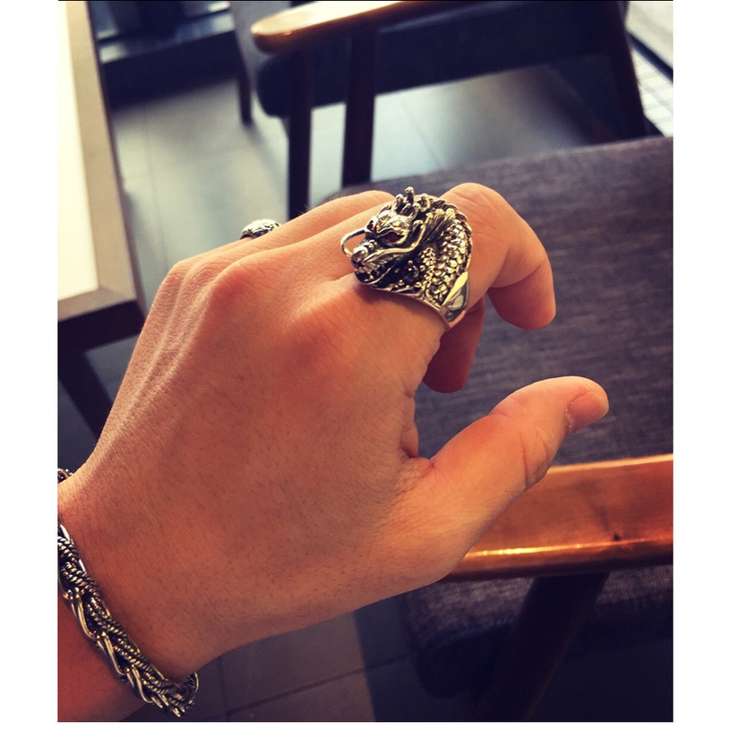 Nhẫn rồng nam bản lớn, nhẫn đầu rồng mạnh mẽ cá tính titanium