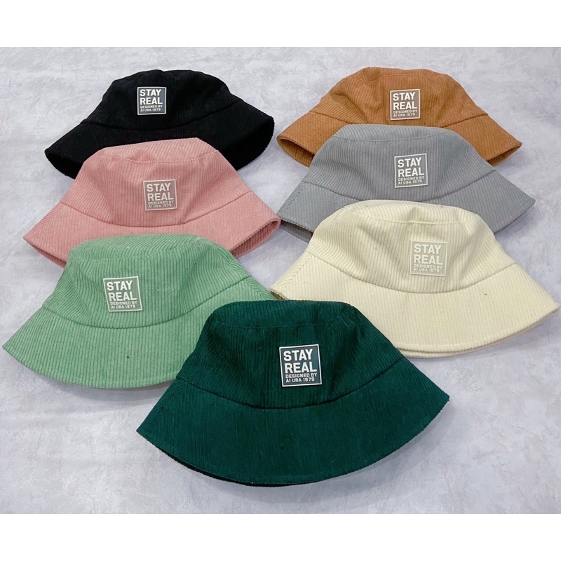 MŨ BUCKET NHUNG GÂN LOGO STAY READ SIÊUHOT