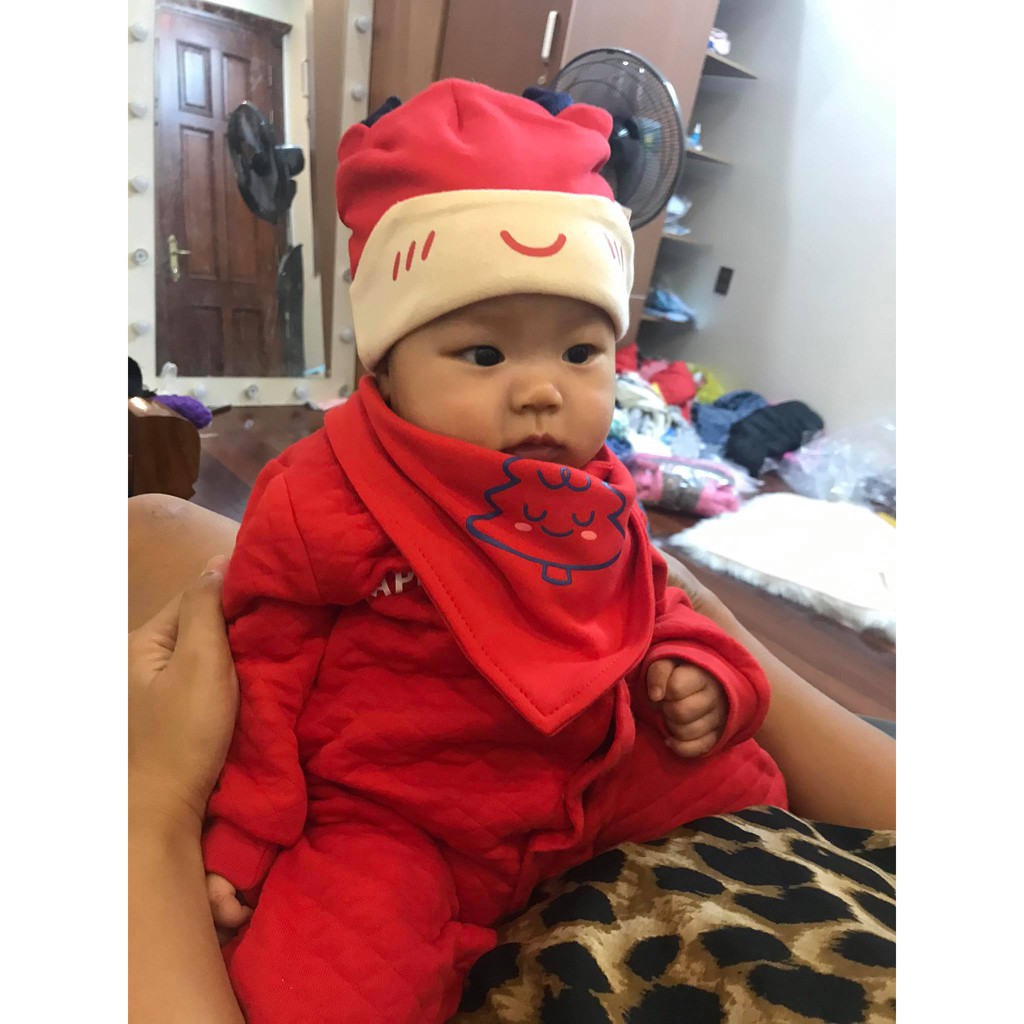 Mũ cotton tuần lộc kèm yếm cho bé 3 tháng - 1 tuổi