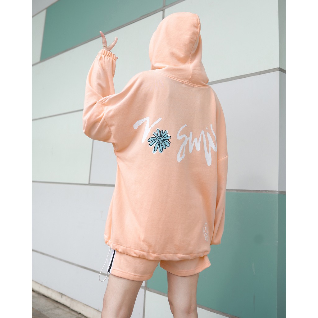 Áo Hoodie No Smile - Phía Trước Và Sau In Hình Sắc Nét - Chất Vải Nỉ Da Cá - Form Oversized Rộng Thoải Mái - Màu Cam