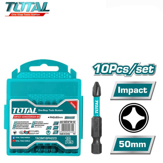 Bộ 10 mũi bắt vít PH2x50mm (có nam châm hít) Total TACIM16PH223