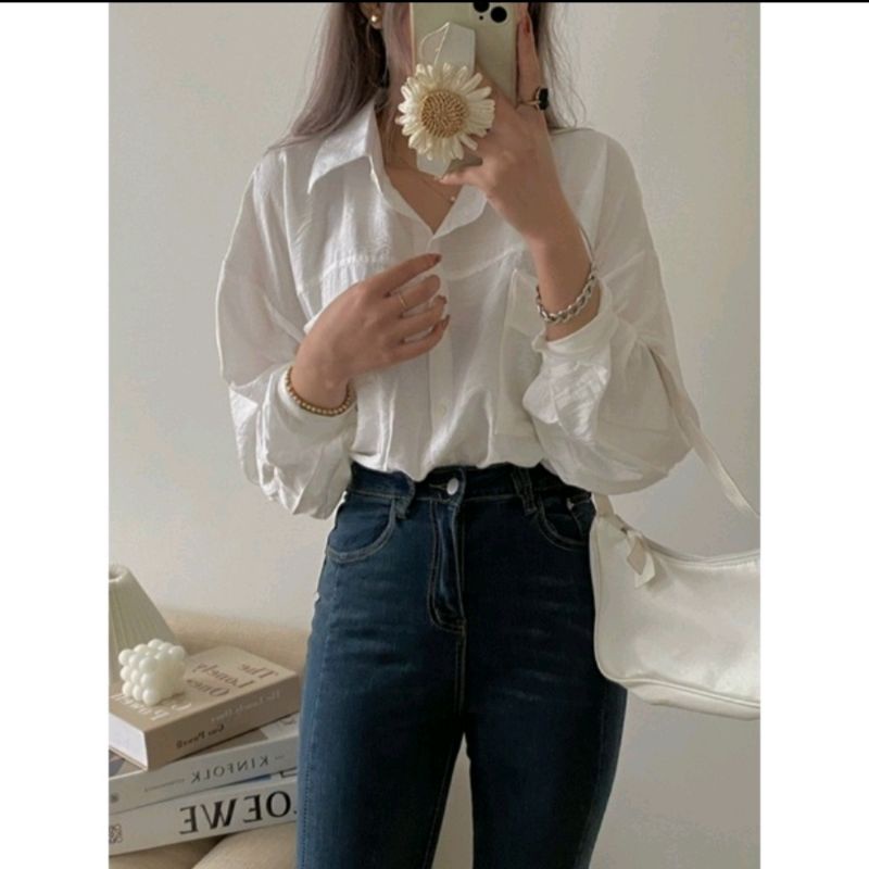 Áo sơ mi đũi túi ngực from rộng ulzzang