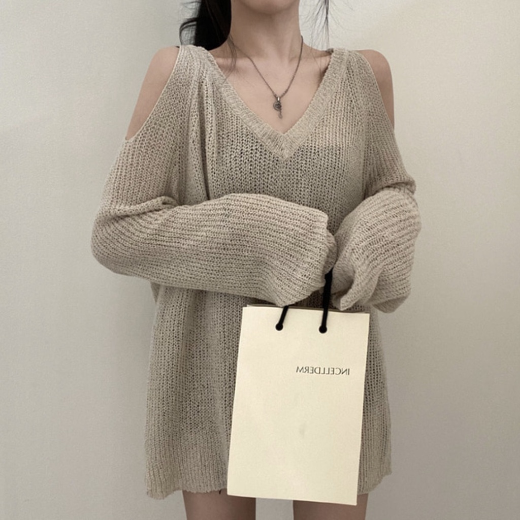 Áo sweater XIAOZHAINV dệt kim tay dài cổ chữ v chống nắng phong cách Hàn Quốc cho nữ 3 màu tùy chọn