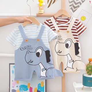 Set yếm bé trai hình khủng long và áo thun sọc cho bé trai từ 1 2 3 4 tuổi MINTSCLOSET Mint's Closet- s1215
