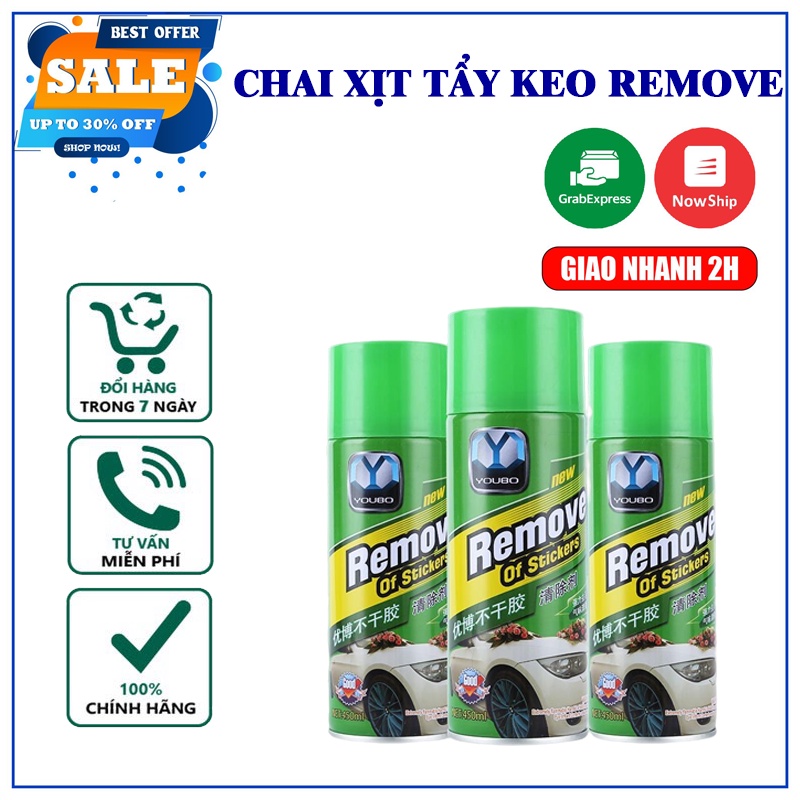 Chai Xịt Tẩy Keo Remove Of Stickers 450ml, tẩy vết băng dính, nhựa đường bám trên ô tô