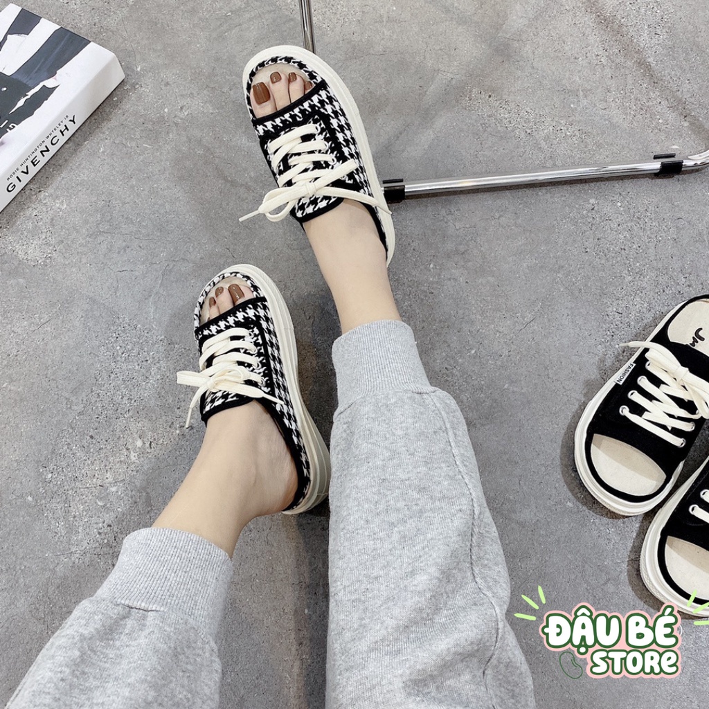 Giày Sục Thể Thao Đế Xuồng Hở Mũi Thời Trang Hàn Quốc - Dép Nữ Quai Ngang Đế Cao 3P Buộc Dây Sang Chảnh - D044 - Daube