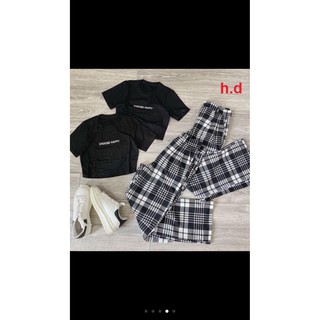 Bộ đồ nữ cá tính quần dài caro và áo coptop