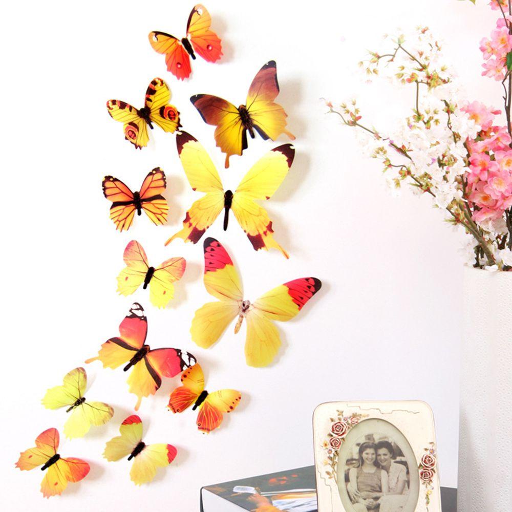 Bộ 12 Miếng Dán Tường Trang Trí Hình Cánh Bướm Bằng PVC Một Lớp Gấp Gọn Dành Cho Tiệc Tùng