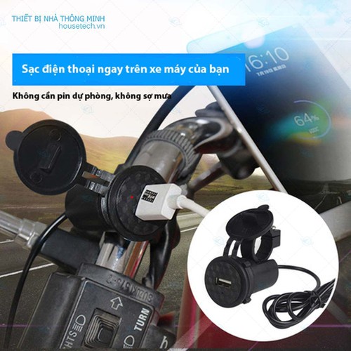 [FREESHIP] Bộ Sạc Điện Thoại Lắp Trên Xe Máy Xe Đạp Điện 1.5A Có Cổng Sạc