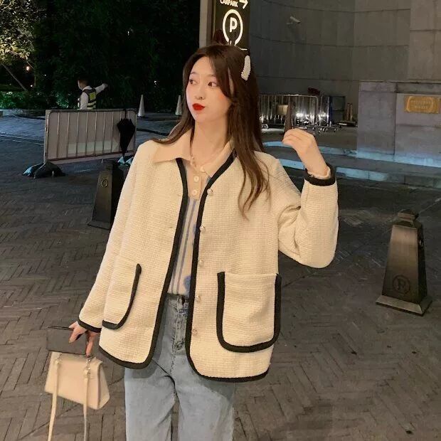 COZOK Áo khoác tay dài màu sắc tương phản phong cách Hàn Quốc