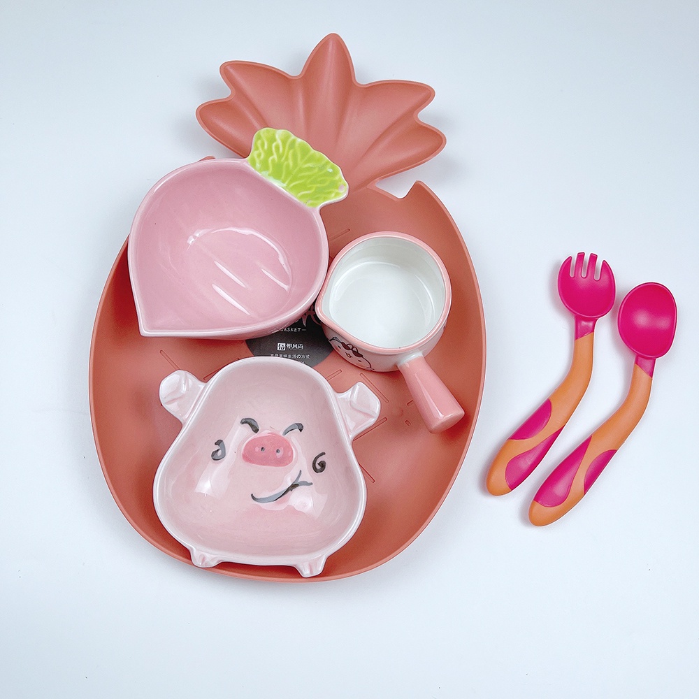 Bát Sứ Ăn Dặm, Combo Chén Bát Sứ Ăn Dặm Cho Bé Nhiều Hình Màu Sắc Đáng Yêu Ngộ Nghinh Tặng Kèm Thìa Bẻ Cong