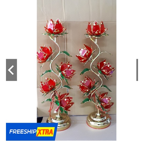 Bộ 2 Cây Đèn Thờ Hoa Sen 5 Bông cao 75cm ,hoa nhựa thân kim loại mạ vàng đẹp -giá rẻ-bảo hành 12 tháng
