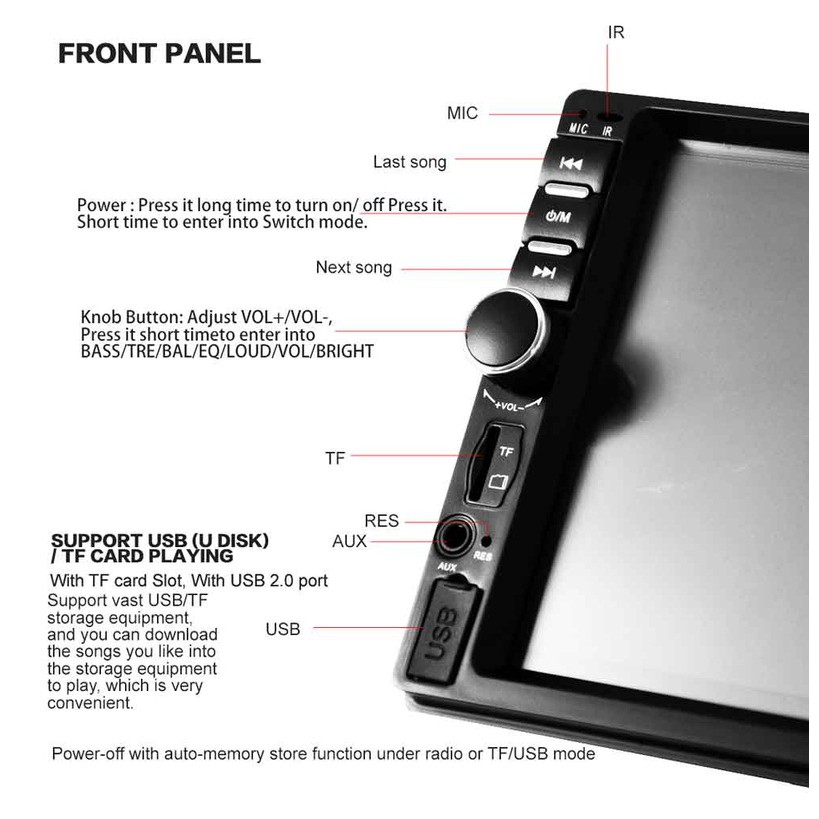 Màn Hình LCD 7 inch Phát Nhạc MP5 Cảm Ứng Bluetooth cao cấp - 7018B