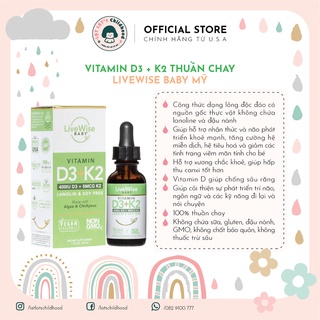 Vitamin d3 + k2 thuần chay livewise baby - mỹ