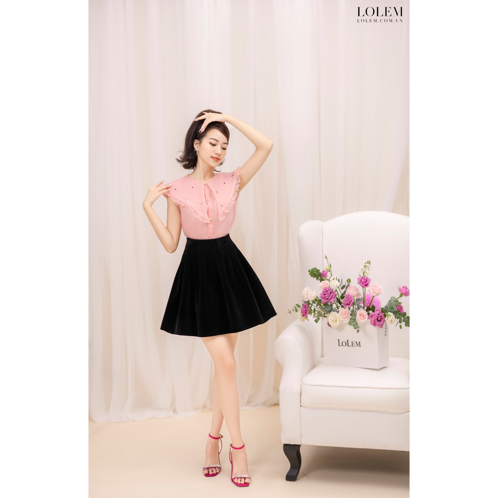 Áo sơ mi nữ cổ bèo LOLEM ASM307 kết hạt nút vải tơ organza không nhăn