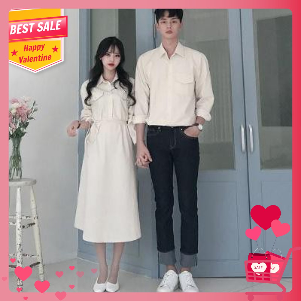 Áo cặp nam nữ ❤FREESHIP❤ Set váy nữ sơ mi trắng nam chất đẹp - ÁO ĐÔI SASIN - AV193