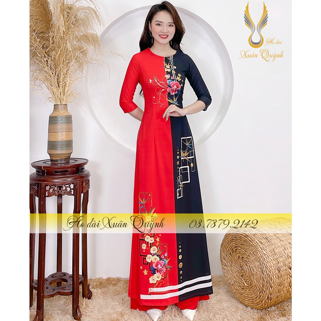Áo Dài Hoạ Tiết Hoa Hồng Nổi Bật Sang Trọng, Lụa Habutai K83 - Áo Dài Xuân Quỳnh