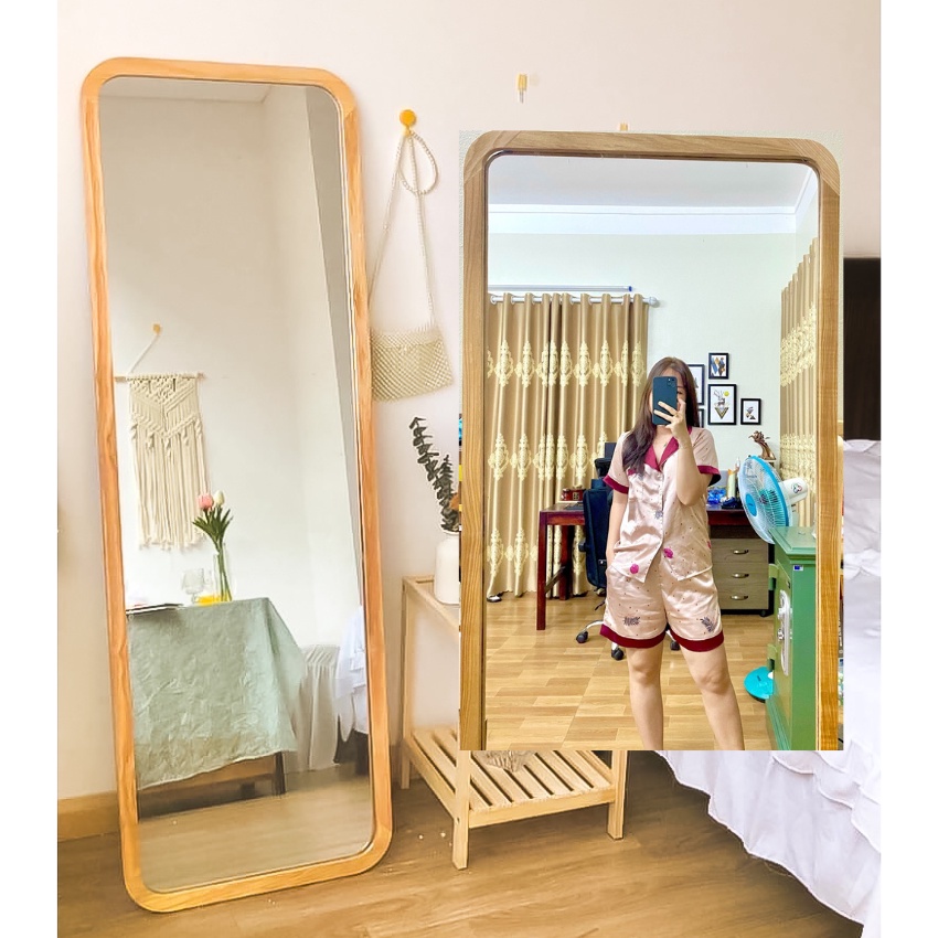Gương toàn thân khung gỗ có chân di động dựa tường treo tường giá rẻ kích thước 50x160, 60x170 cm - guonghoangkim mirror