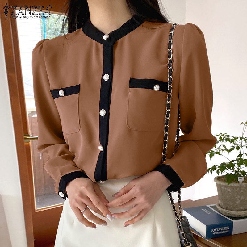 Áo nữ Zanzea tay dài cổ tròn thiết kế thanh lịch thời trang