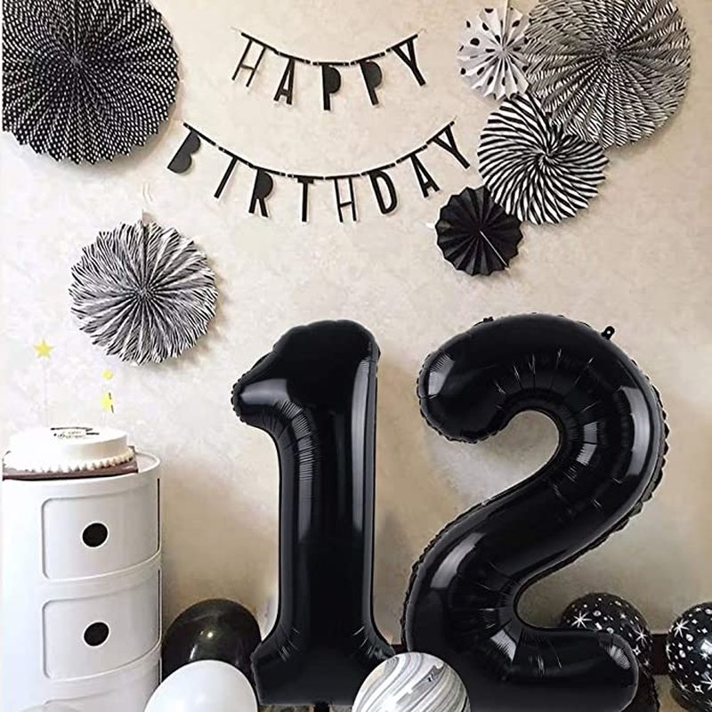 Bong Bóng Lá Nhôm 32 Inch Hình Chữ Số Màu Đen Trang Trí Tiệc Sinh Nhật / Đám Cưới / Đính Hôn Cho Người Lớn Và