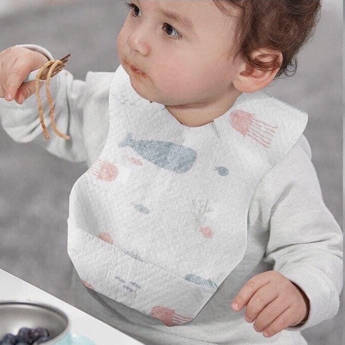 Set 10 yếm giấy ăn dặm thấm hút tốt cho bé sử dụng một lần vệ sinh nhanh gọn phù hợp đi du lịch