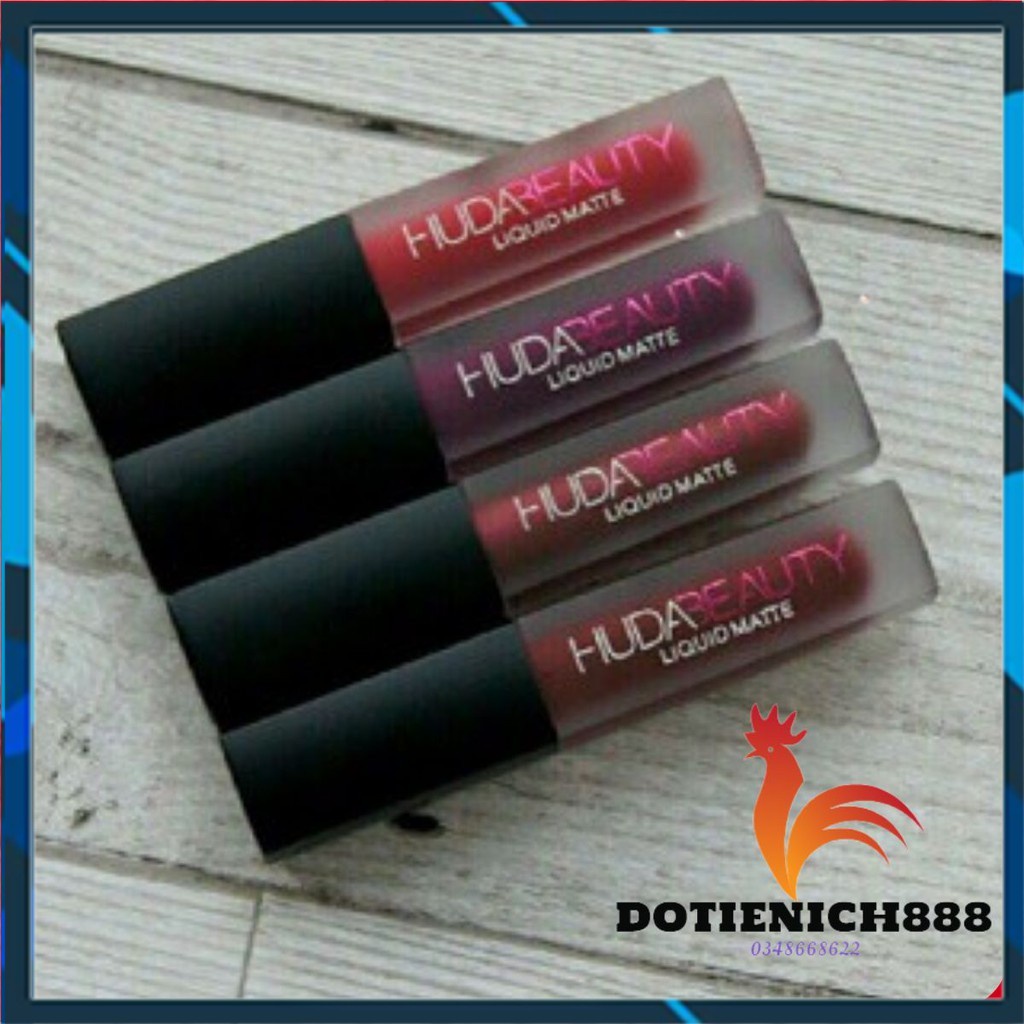 [ẢNH THẬT] Set 4 son môi kem lì huda beauty liquid matte đẹp cao cấp loại tốt nhất màu hồng đỏ trầm