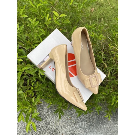 GIÀY CAO GÓT JICO KHÓA NƠ VUÔNG GÓT MICA MÀU KEM CAO 7 PHÂN -