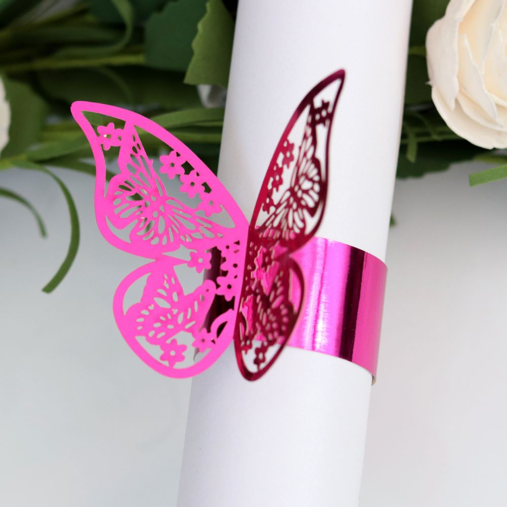 ♣ Set 50 vòng buộc khăn ăn hình bướm Laser trang trí bàn tiệc cưới/sinh nhật/khách sạn