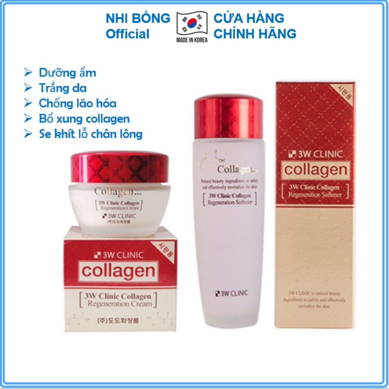 Bộ dưỡng da - Bộ dưỡng trắng da săn chắc chiết xuất từ Collagen 3W Clinic Hàn Quốc [Nước Hoa Hồng+ Kem]