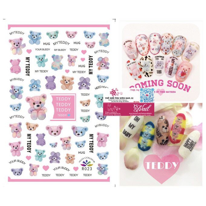 Nail Sticker TEDDY Hoạt Hình Đẹp Ngộ Nghĩnh - Dán Móng Tay Đáng Yêu