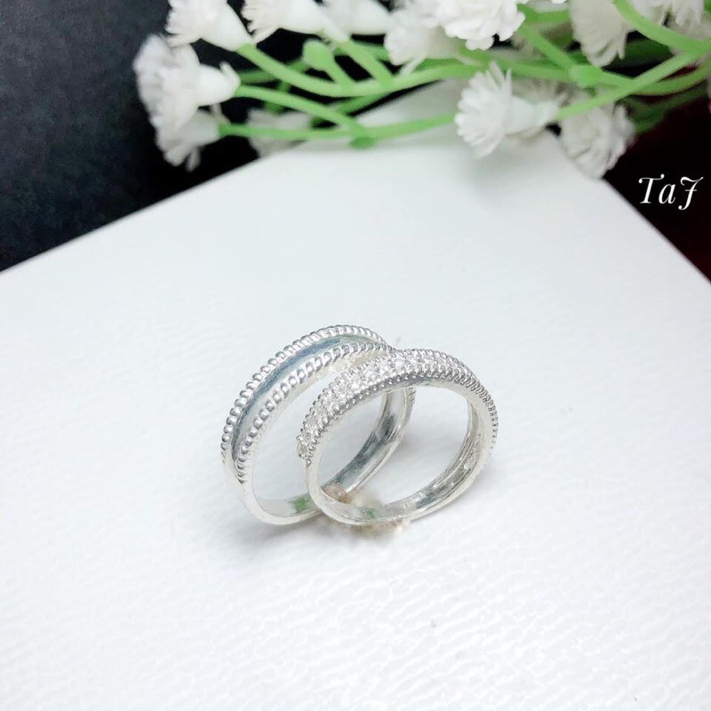 Cặp nhẫn đôi bạc ta đính đá cao cấp