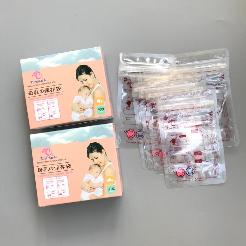 (Tặng kèm 01 bút dấu) Hộp 30 túi trữ sữa Kichi dung tích 100ml