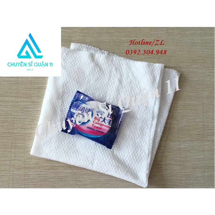 Khăn Du Lịch cotton dạng nén dùng 1 lần , Khăn Đa Năng Tự Nhiên Thấm Nước Tốt GD580-KtamN-xanh