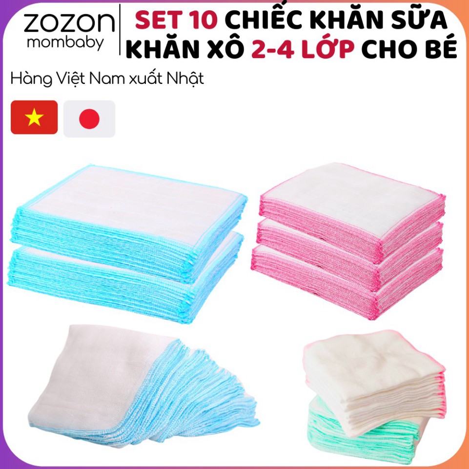 Khăn sữa xô cho bé, Set 10 khăn mặt vải xô 2-3-4 lớp cho trẻ sơ sinh, lau sữa trớ mũi dãi, lau mặt, vệ sinh người cho bé