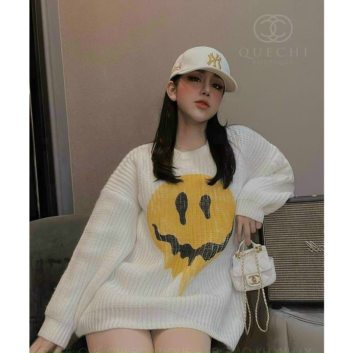 Áo len nữ tay dài, áo len nữ form rộng hàn quốc cổ tròn chất len dày mịn hàng quảng châu loại 1 họa tiết độc lạ cá tính