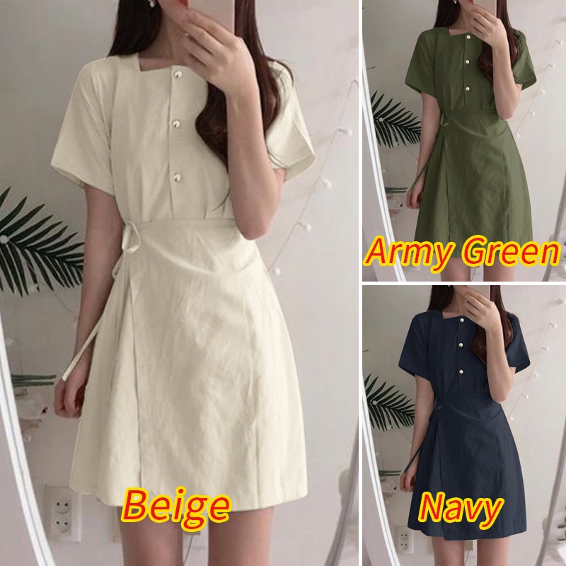 Đầm Zanzea tay ngắn cổ vuông thiết kế buộc dây phong cách Hàn Quốc thời trang cho nữ