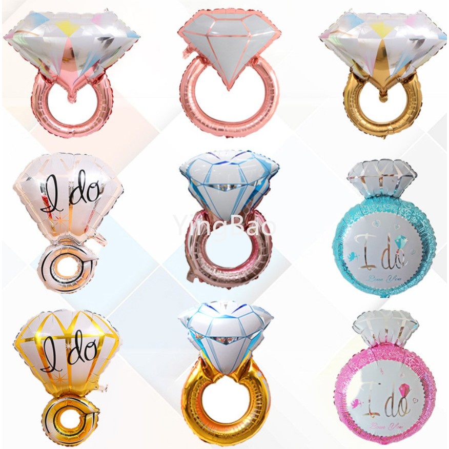 Bong Bóng Hình Nhẫn Kim Cương Màu Vàng Hồng In Chữ Bride to Be