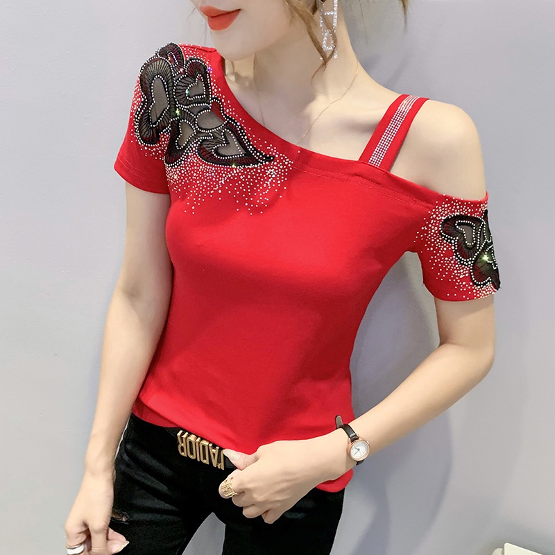 Áo kiểu trễ vai áo thun tay ngắn nữ Trễ Vai Thời Trang Mùa Hè