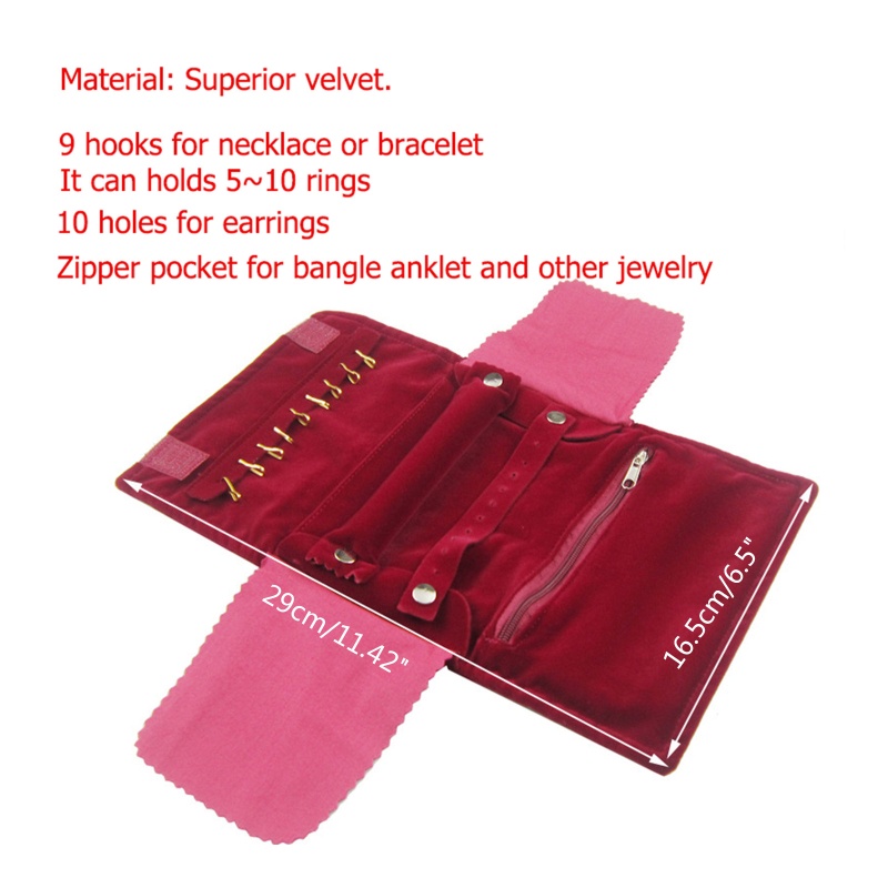 Flgo Túi Nhung Cuộn Đựng Trang Sức Bông Tai Dây Chuyền Du Lịch Sắp Xếp Gọn Gàng