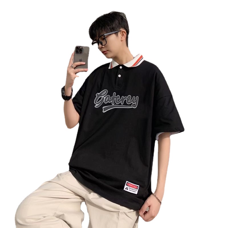 Áo Thun polo Tay Ngắn Có Cổ Thêu Chữ size M-3XL Phong Cách Hip Hop Cho Nam