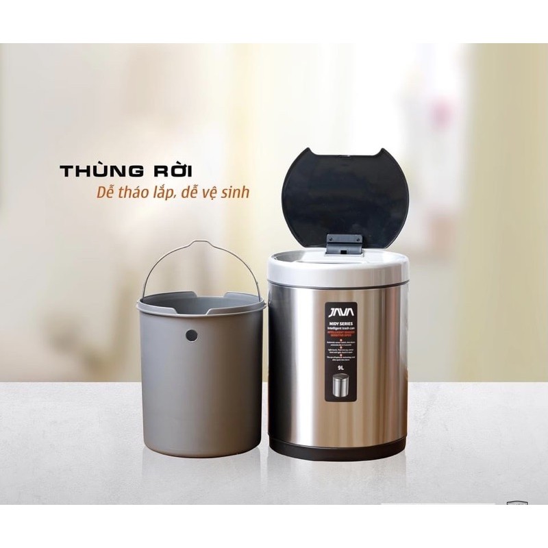 Thùng rác Inox cảm ứng dạng trụ HUGE JAVA tự động đóng mở, thiết kế hiện đại sang trọng chuẩn EU - Bảo hành12 Tháng