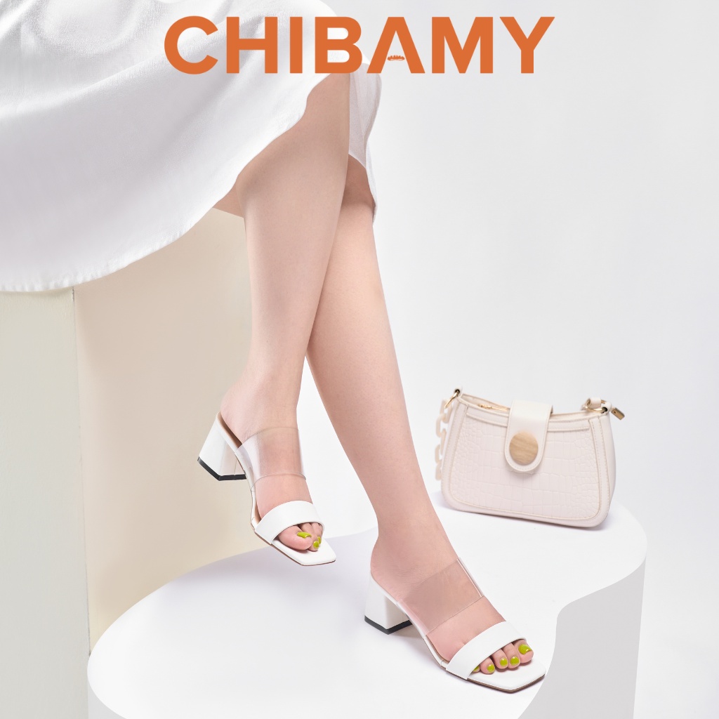 Dép cao gót nữ quai trong kèm quai da mềm CHIBAMY đế vuông 5cm